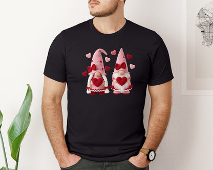 brand:Bella Canvas|color:Black|Latch Hook Yarn Valentines Gnomes Graphic T-Shirt