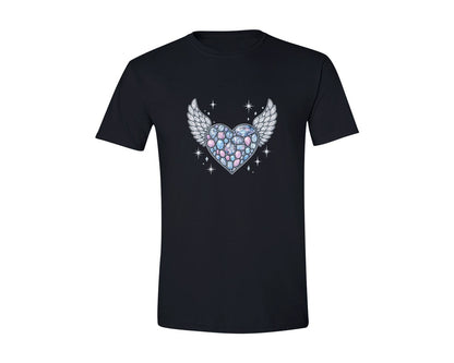 brand:Generic|color:Black|Faux Rhinestone Winged Heart Graphic T-Shirt