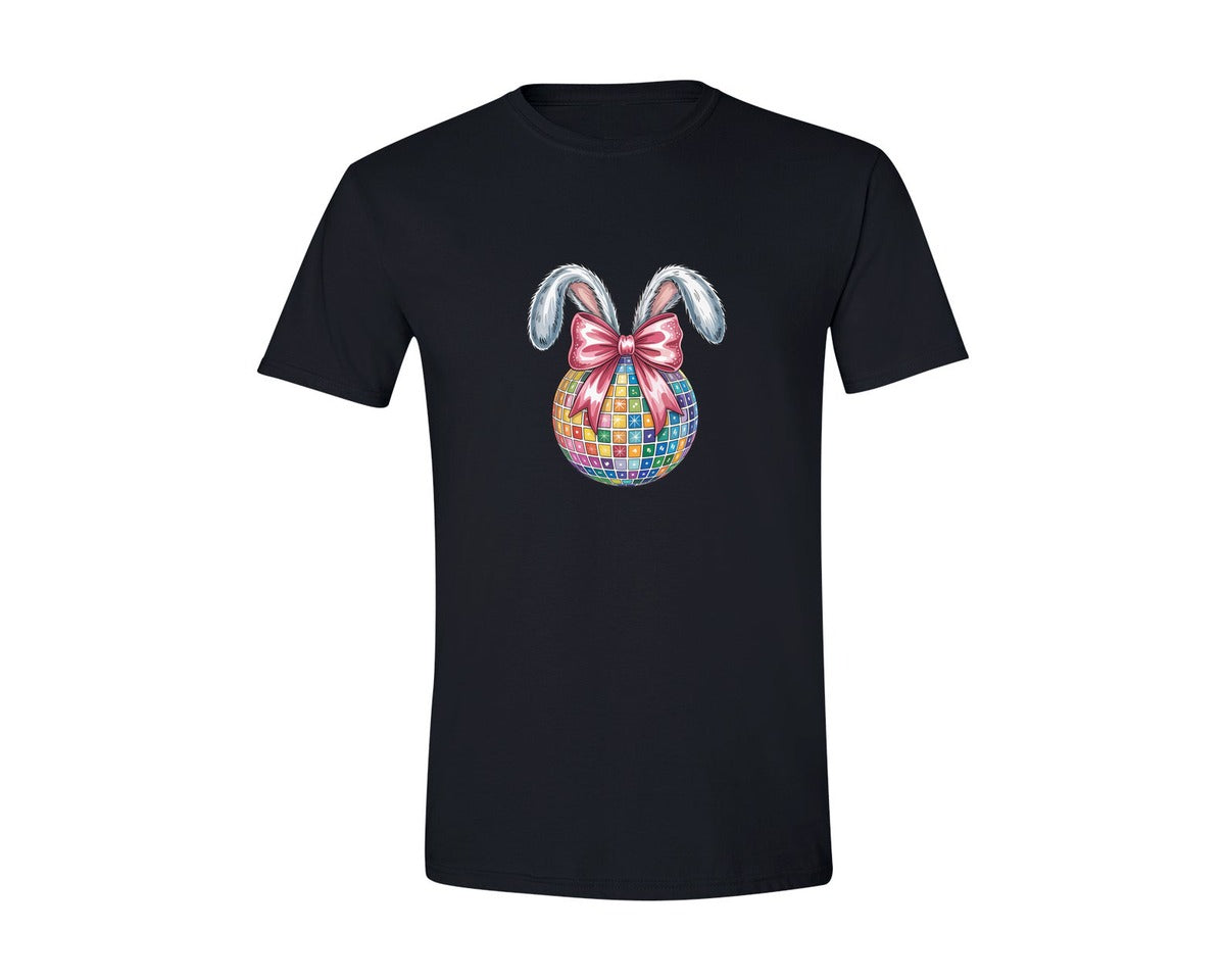 brand:Generic|color:Black|Easter Coquette Bow Disco Ball Bunny Graphic T-Shirt