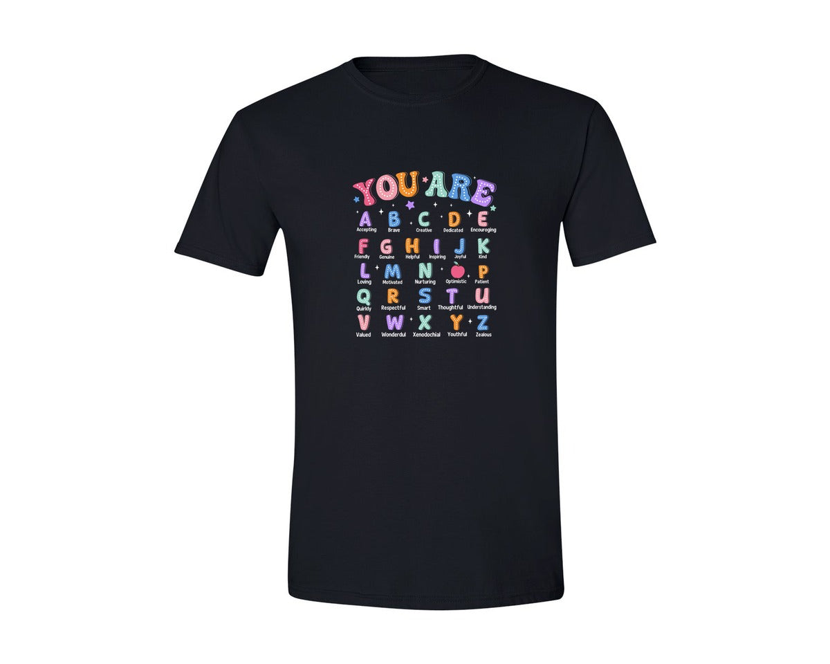 brand:Generic|color:Black|You Are Abc Alphabet Positive Words Graphic T-Shirt
