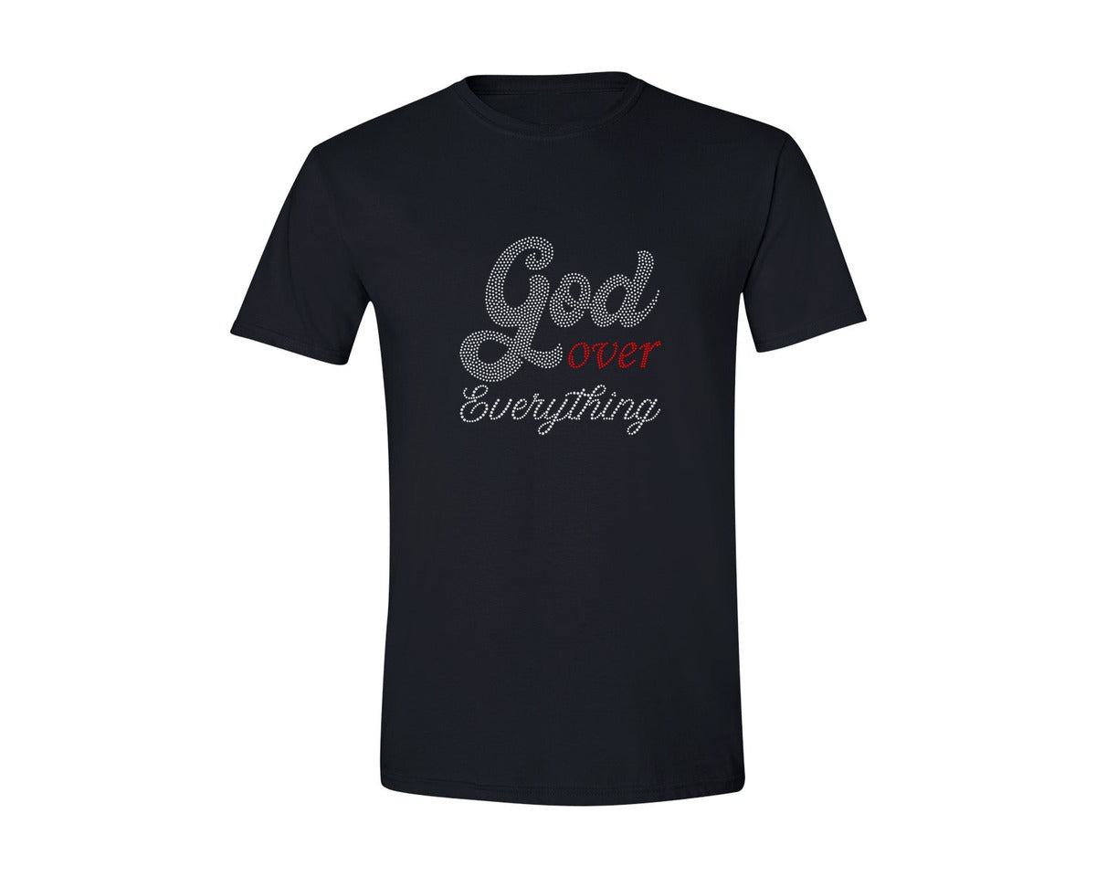brand:Generic|color:Black|Rhinestone Template God Over Everything 2 Graphic T-Shirt