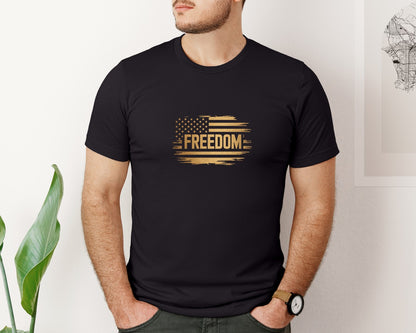 brand:Bella Canvas|color:Black|Gold Distressed American Flag Freedom Pa Graphic T-Shirt