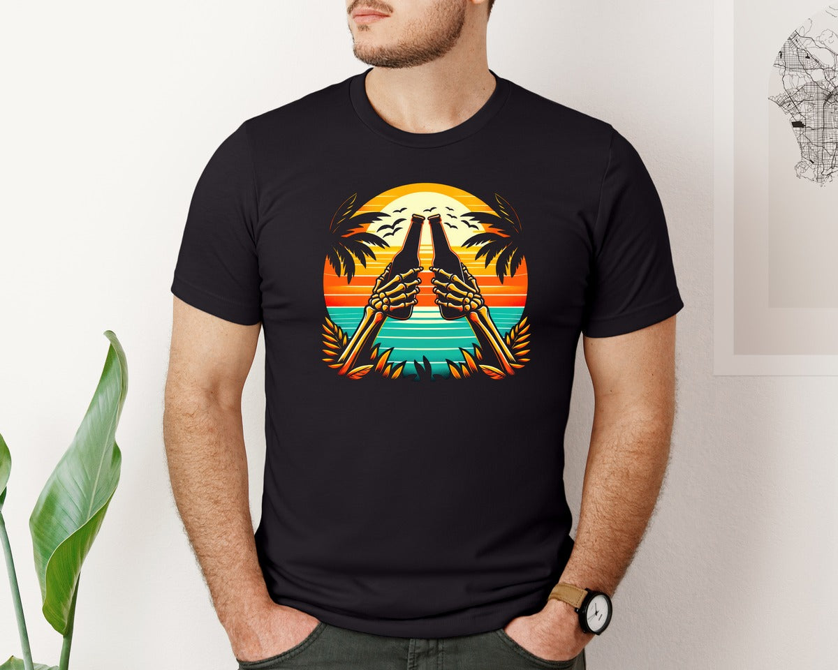 brand:Bella Canvas|color:Black|Skeleton Retro Summer Graphic T-Shirt