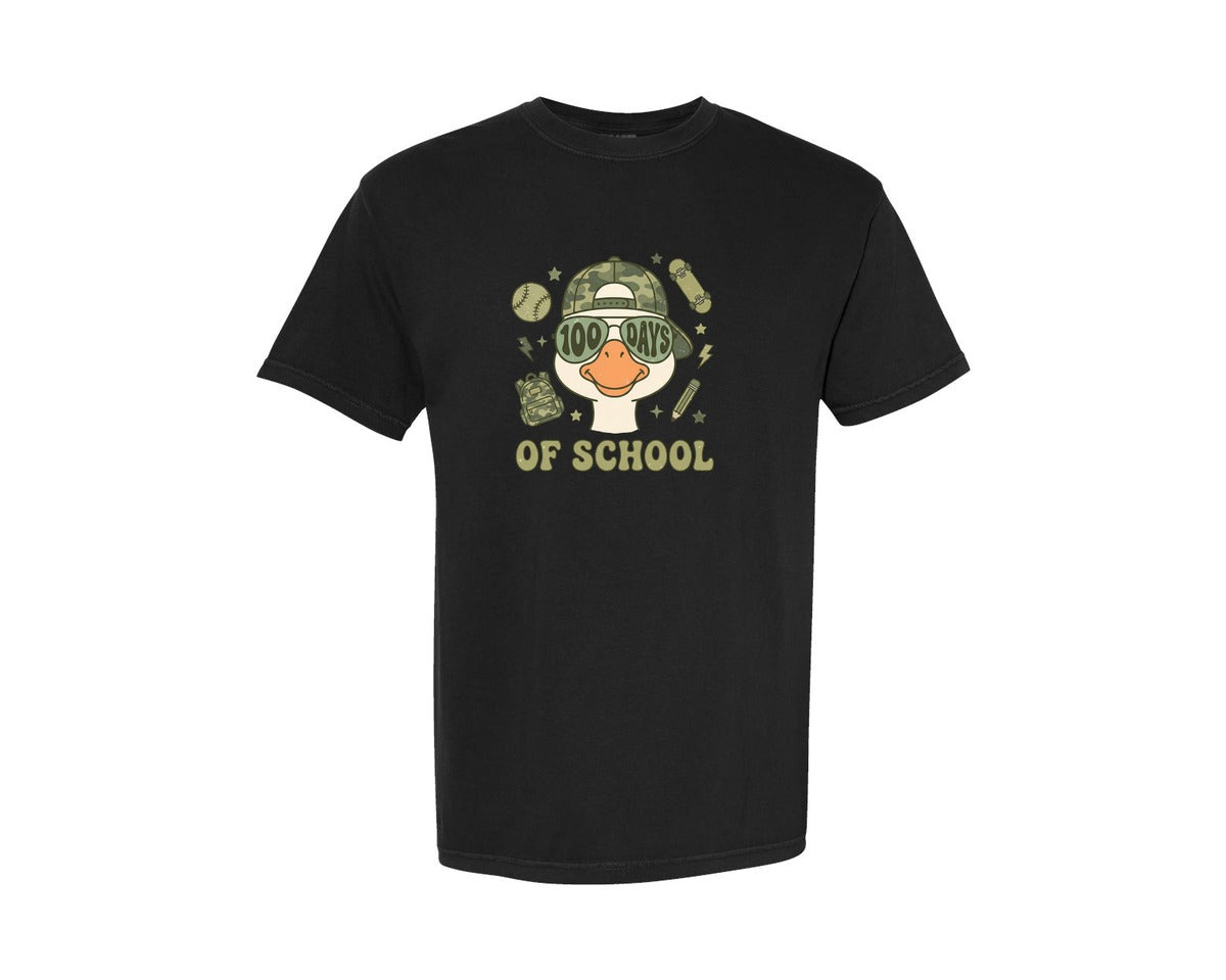 brand:Comfort Colors|color:Black|100 Days Of School Camouflage Goose Graphic T-Shirt
