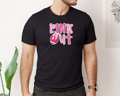 brand:Bella Canvas|color:Black|Pink Out Football Game Day Cancer Graphic T-Shirt