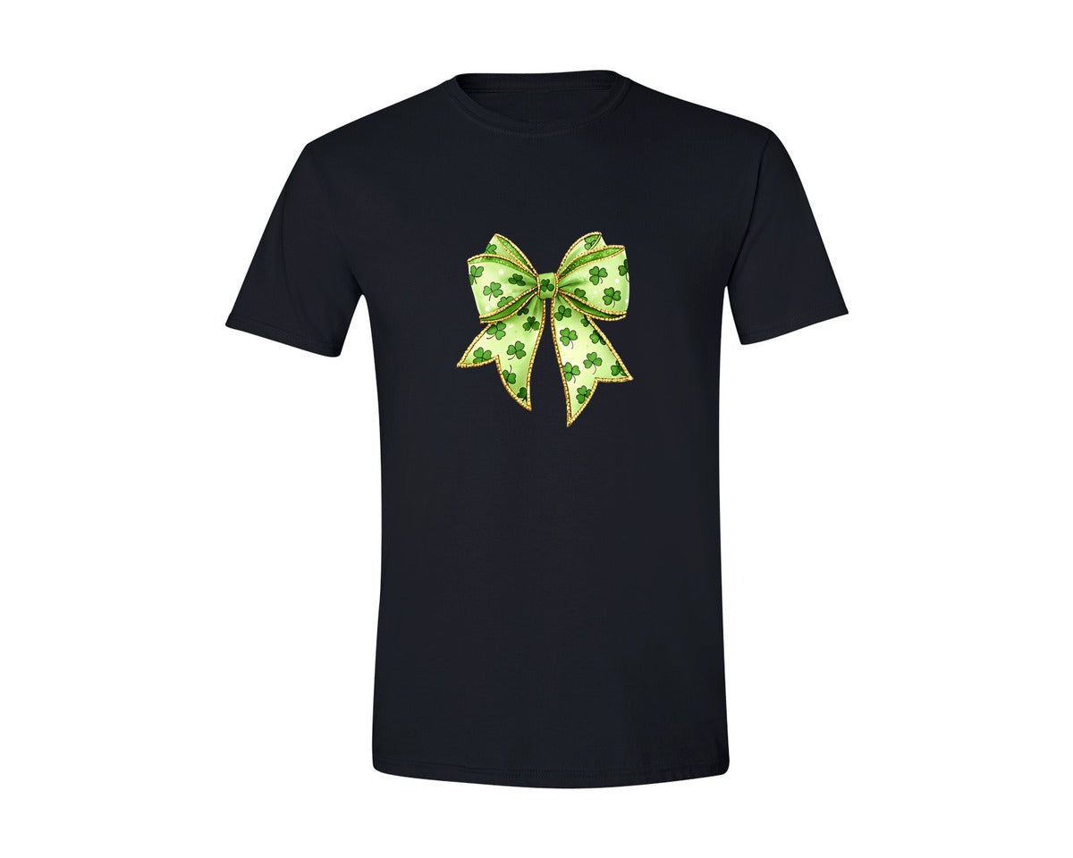 brand:Generic|color:Black|St Patricks Day Bow Glitter Graphic T-Shirt