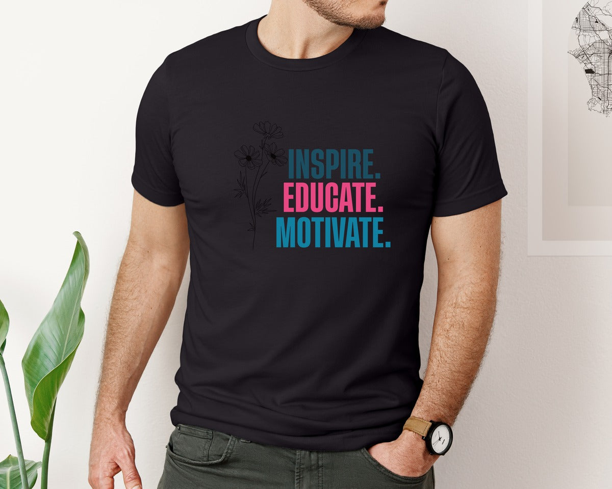 brand:Bella Canvas|color:Black|Boho Floral Teacher Graphic T-Shirt
