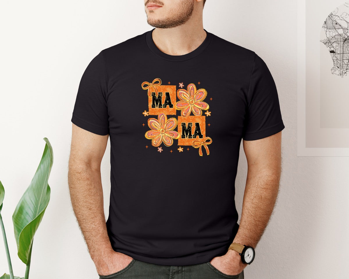 brand:Bella Canvas|color:Black|Floral Fall Mama Coquette Graphic T-Shirt