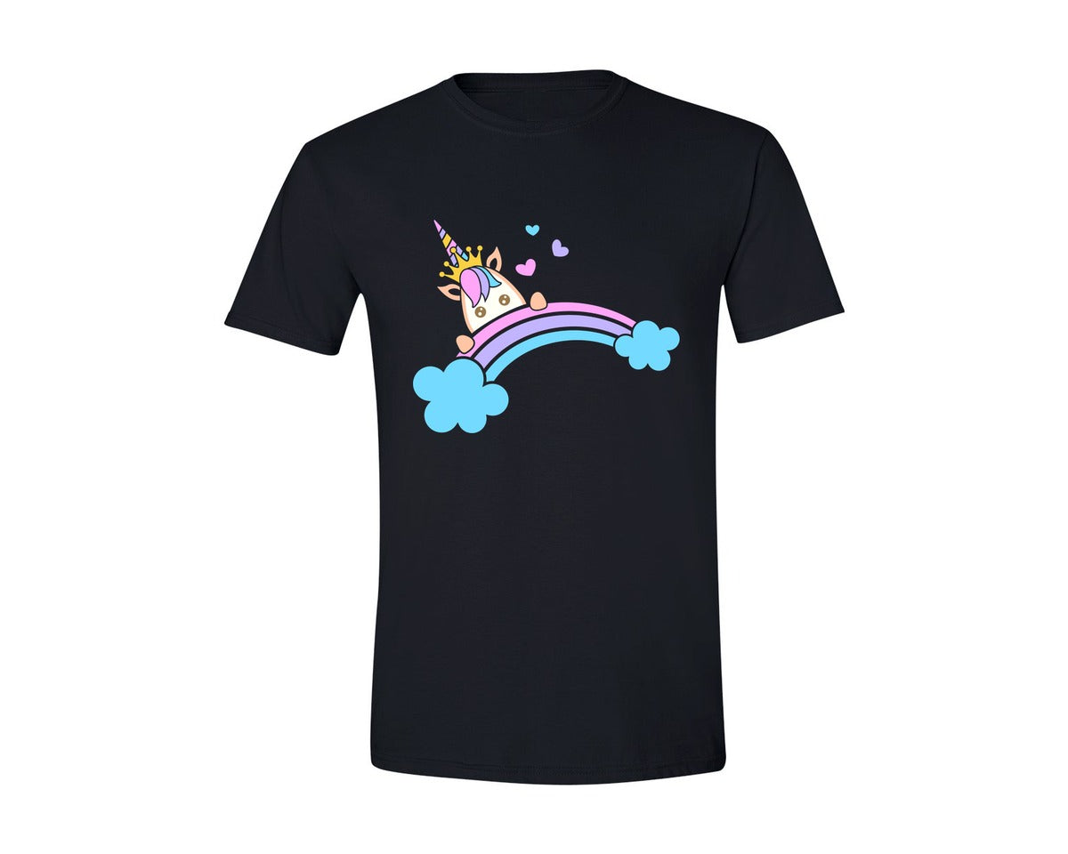 brand:Generic|color:Black|Princess Unicorn With Rainbow Graphic T-Shirt