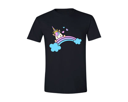 brand:Generic|color:Black|Princess Unicorn With Rainbow Graphic T-Shirt