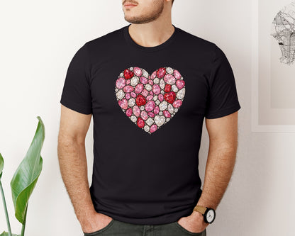 brand:Bella Canvas|color:Black|Diamond Glitter Valentine Heart 13 Graphic T-Shirt