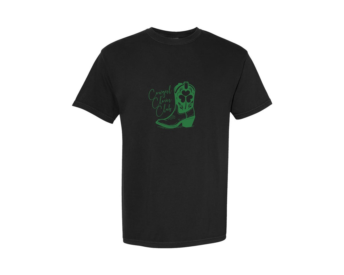 brand:Comfort Colors|color:Black|Cowgirl Clover Club St Patricks Graphic T-Shirt