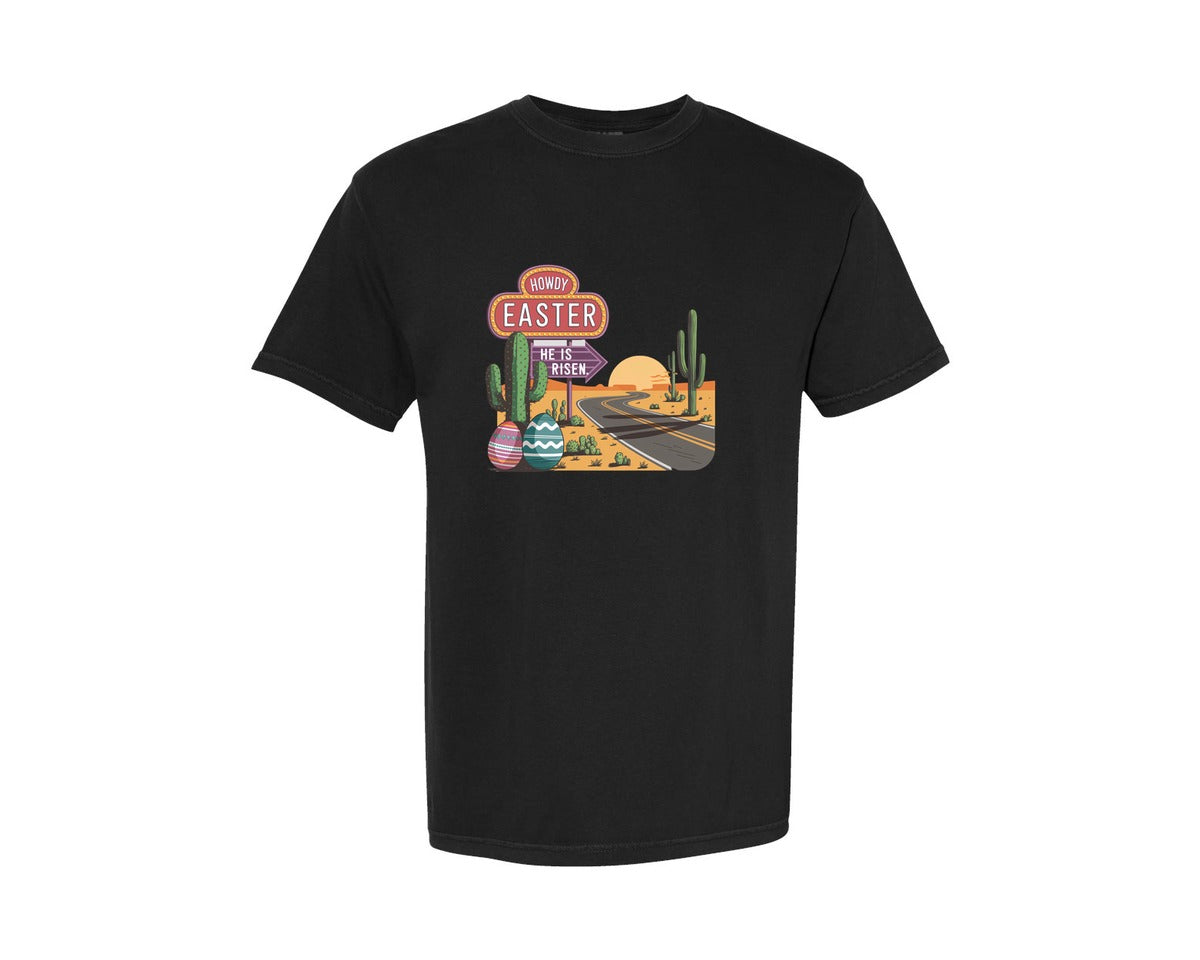 brand:Comfort Colors|color:Black|Howdy Easter Western Desert Easter 3 Graphic T-Shirt