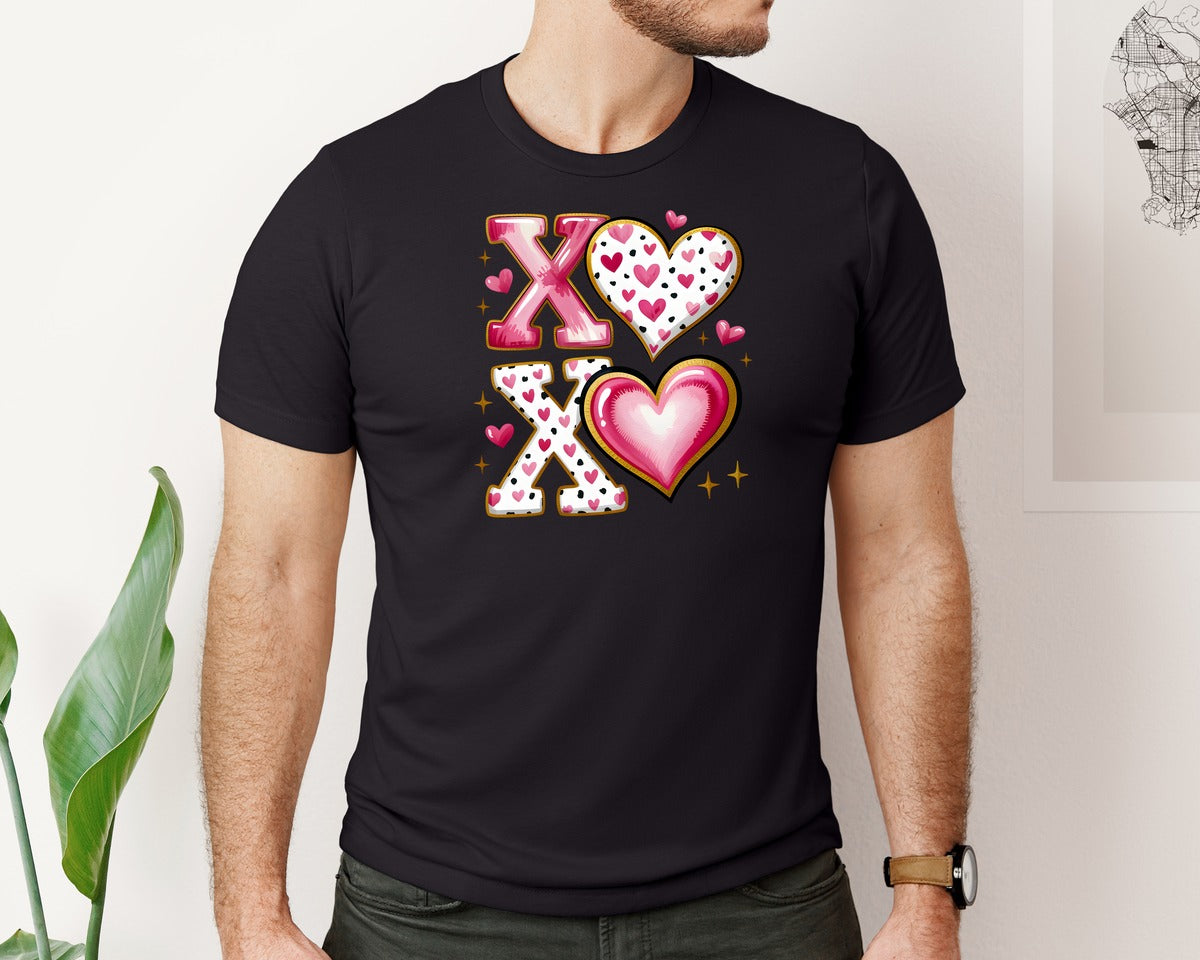 brand:Bella Canvas|color:Black|Xoxo Valentine Day Heart Brushstroke 20 Graphic T-Shirt