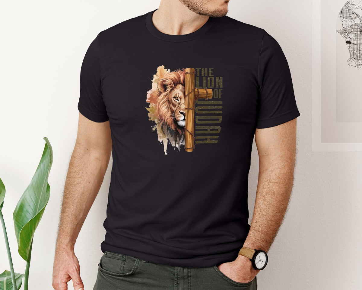 brand:Bella Canvas|color:Black|Jesus Lion Of Judah Lion And Cross Graphic T-Shirt