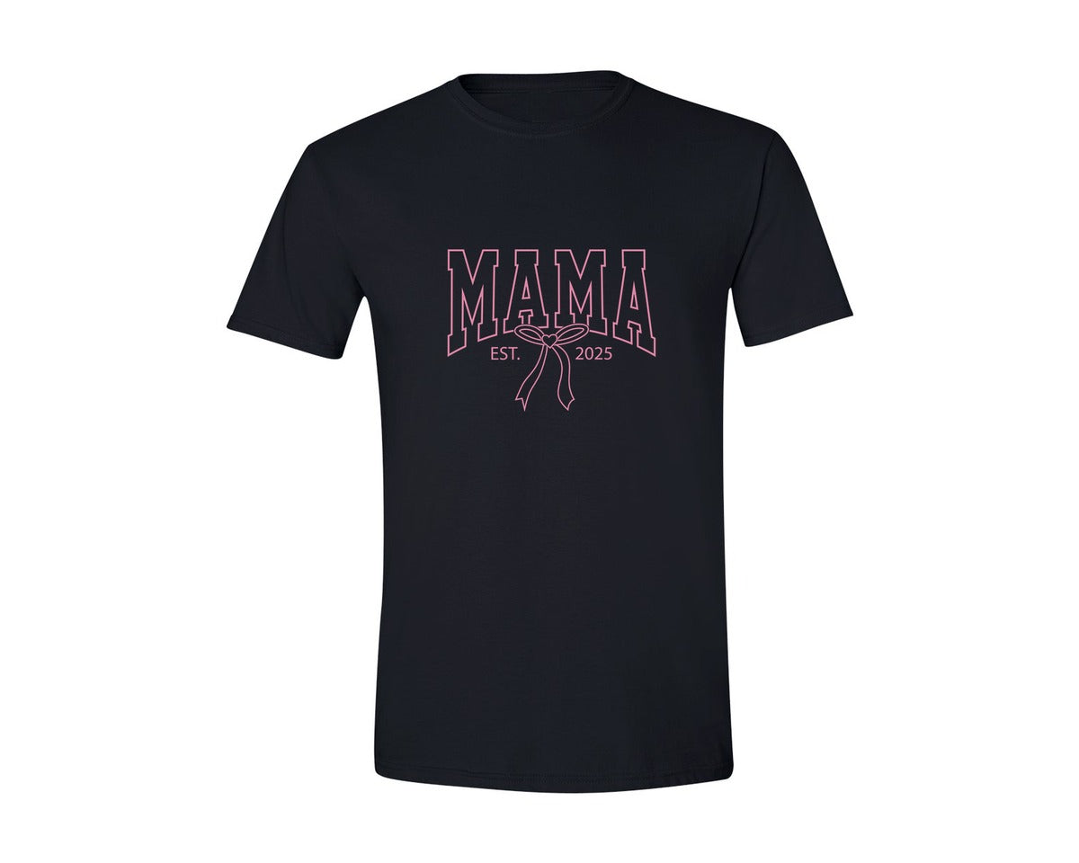 brand:Generic|color:Black|Pink Bow Coquette Mama Est 2025 2 Graphic T-Shirt