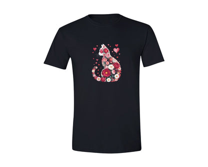 brand:Generic|color:Black|Valentine Floral Cat Illustration Graphic T-Shirt
