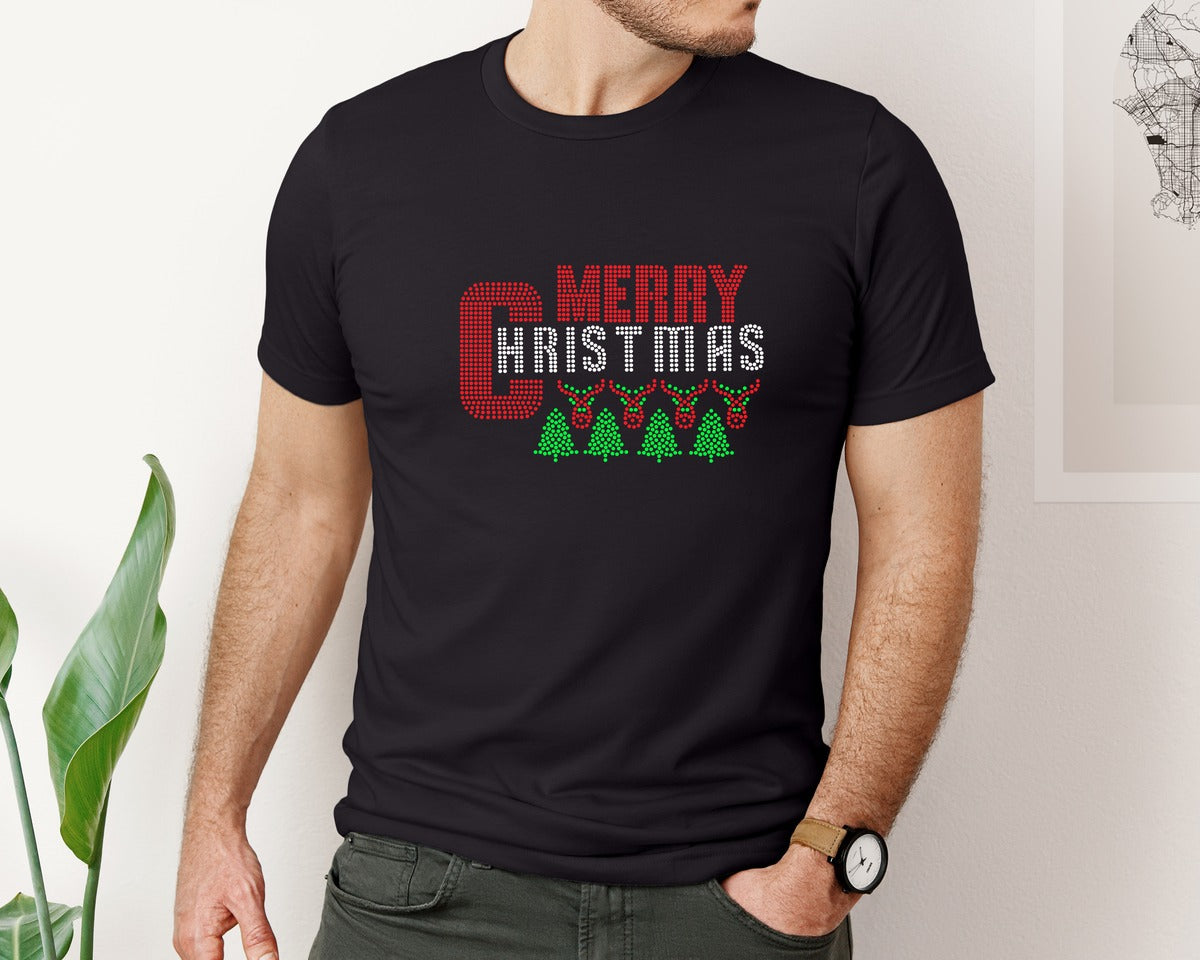 brand:Bella Canvas|color:Black|Merry Christmas Rhinestone Templates 21 Graphic T-Shirt