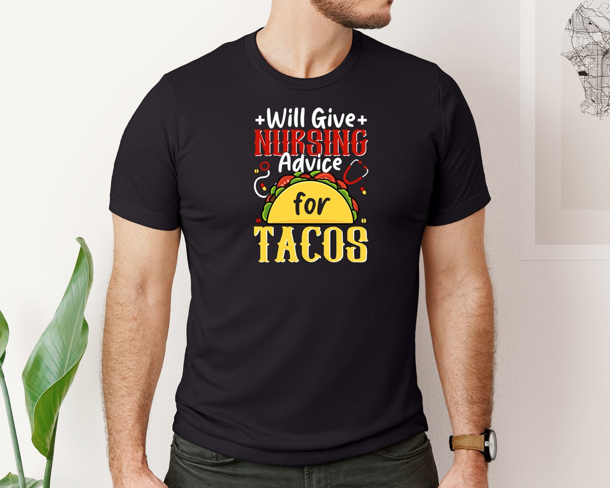 brand:Bella Canvas|color:Black|Will Give Nursing Advice Nurse T Shirt Graphic T-Shirt