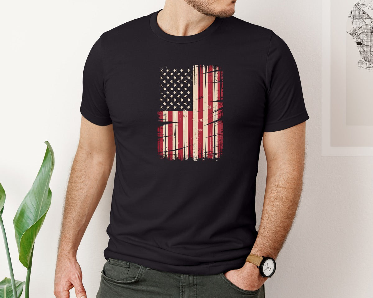 brand:Bella Canvas|color:Black|Vintage Usa Flag Shirt Graphic T-Shirt