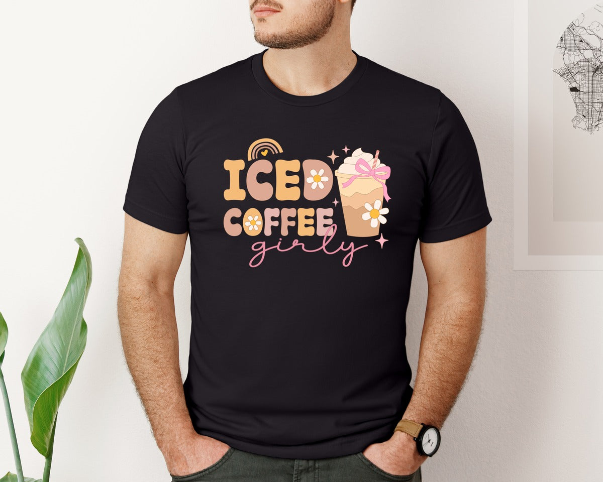 brand:Bella Canvas|color:Black|Iced Coffee Girly Coquette Groovy Graphic T-Shirt