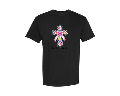 brand:Comfort Colors|color:Black|Watercolor Cross Easter Bible Verse Graphic T-Shirt