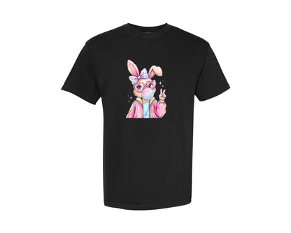 brand:Comfort Colors|color:Black|Easter Bunny Girl With Bubble Gum Graphic T-Shirt