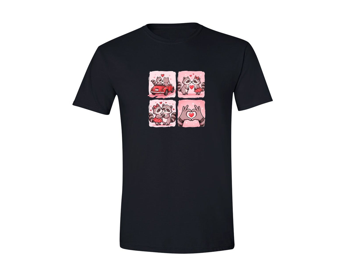 brand:Generic|color:Black|Cute Valentine Raccoon Couple Graphic T-Shirt