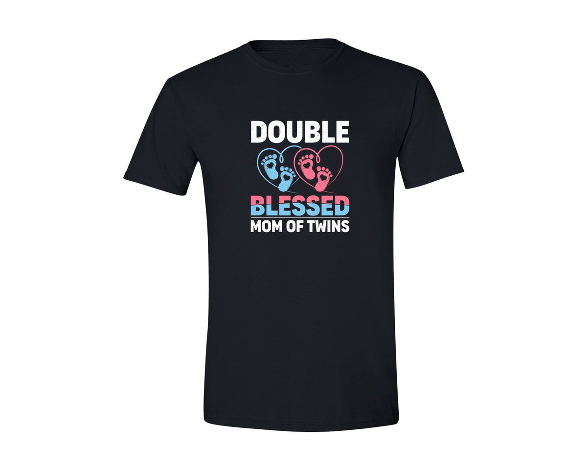 brand:Generic|color:Black|Double Blessed Mom Of Twins Mom Graphic T-Shirt