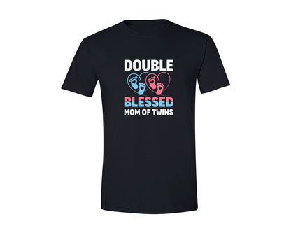 brand:Generic|color:Black|Double Blessed Mom Of Twins Mom Graphic T-Shirt