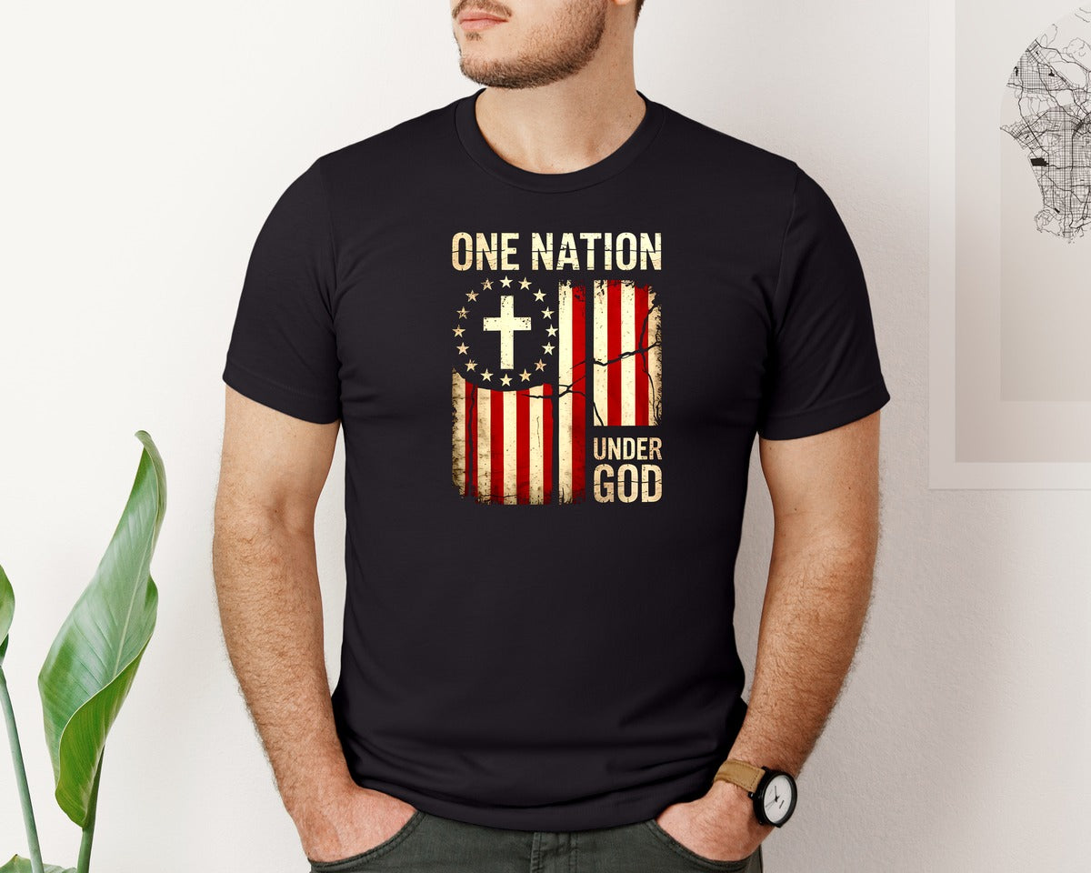 brand:Bella Canvas|color:Black|One Nation Under God 4Th Of July 4 Graphic T-Shirt