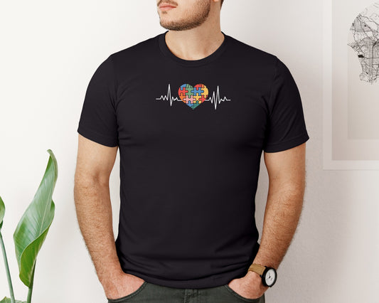 Autism Heartbeat Puzzle Heart Ecg Graphic T-Shirt