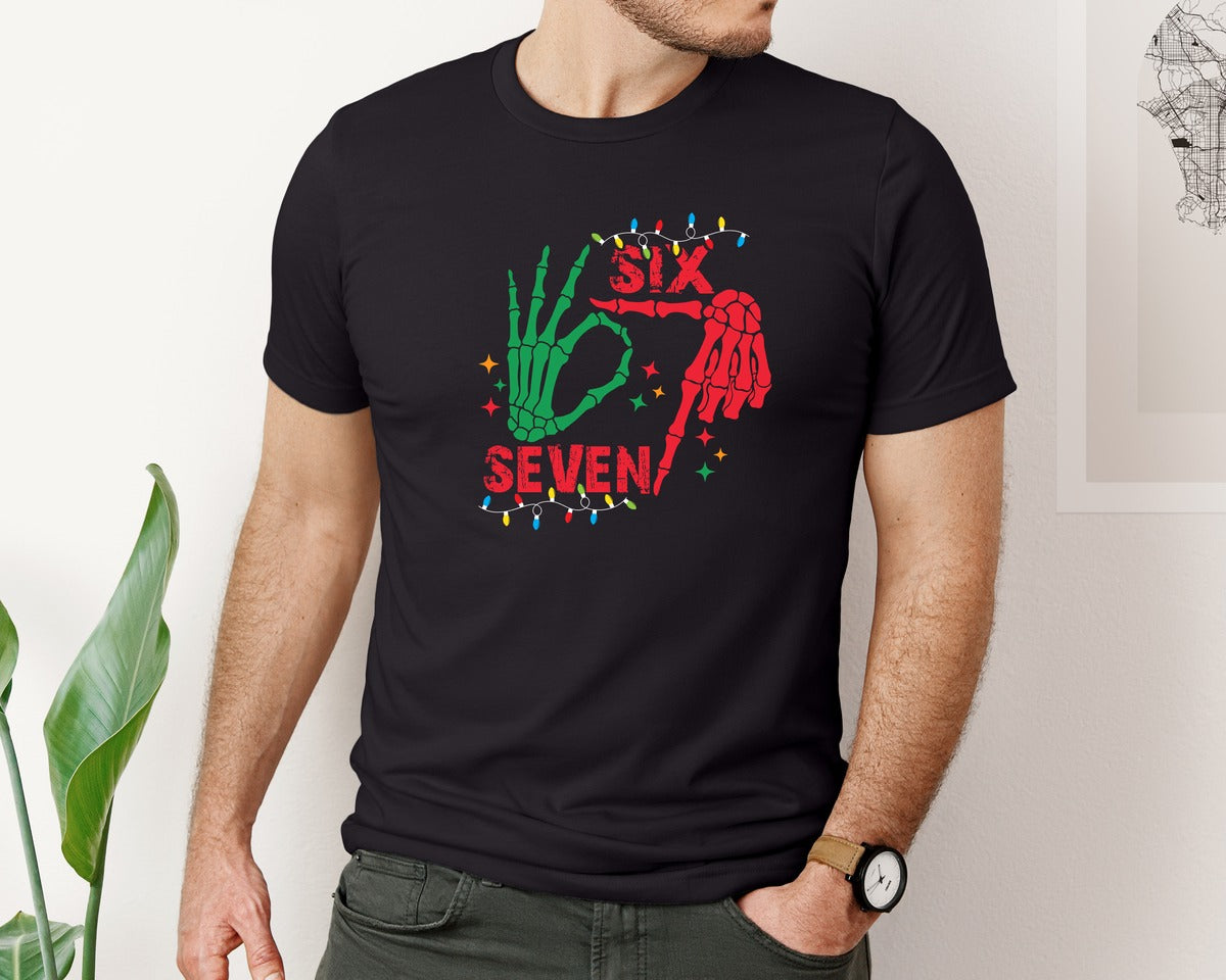 brand:Bella Canvas|color:Black|Funny 6 7 Meme Christmas Graphic T-Shirt