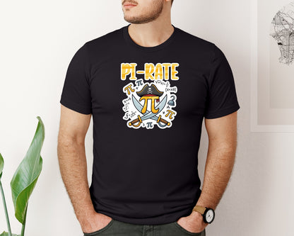 brand:Bella Canvas|color:Black|Funny Pirate Pi Pun Design Graphic T-Shirt