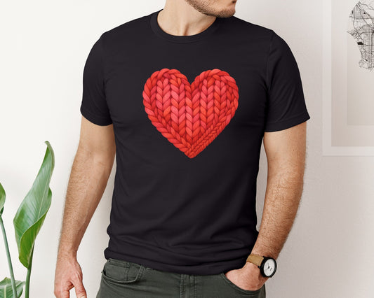 Chunky Faux Crochet Braided Heart Graphic T-Shirt