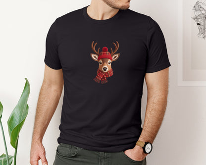brand:Bella Canvas|color:Black|Cute Cozy Reindeer Embroidery Graphic T-Shirt