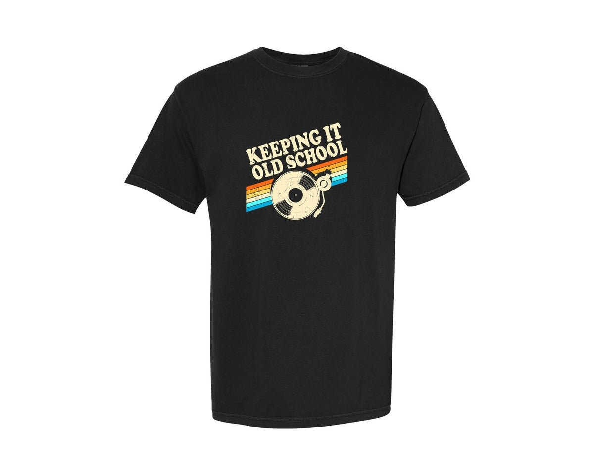 brand:Comfort Colors|color:Black|Vintage Vinyl Keeping It Old School Graphic T-Shirt