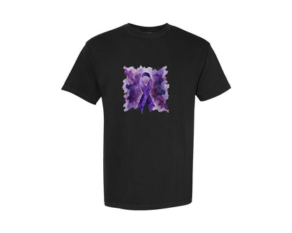brand:Comfort Colors|color:Black|Alzheimers Awareness Purple Ribbon Graphic T-Shirt