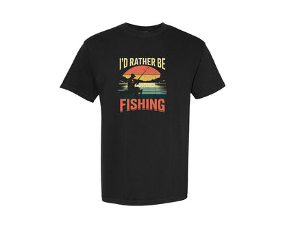 brand:Comfort Colors|color:Black|Id Rather Be Fishing Distress T Shirt Graphic T-Shirt