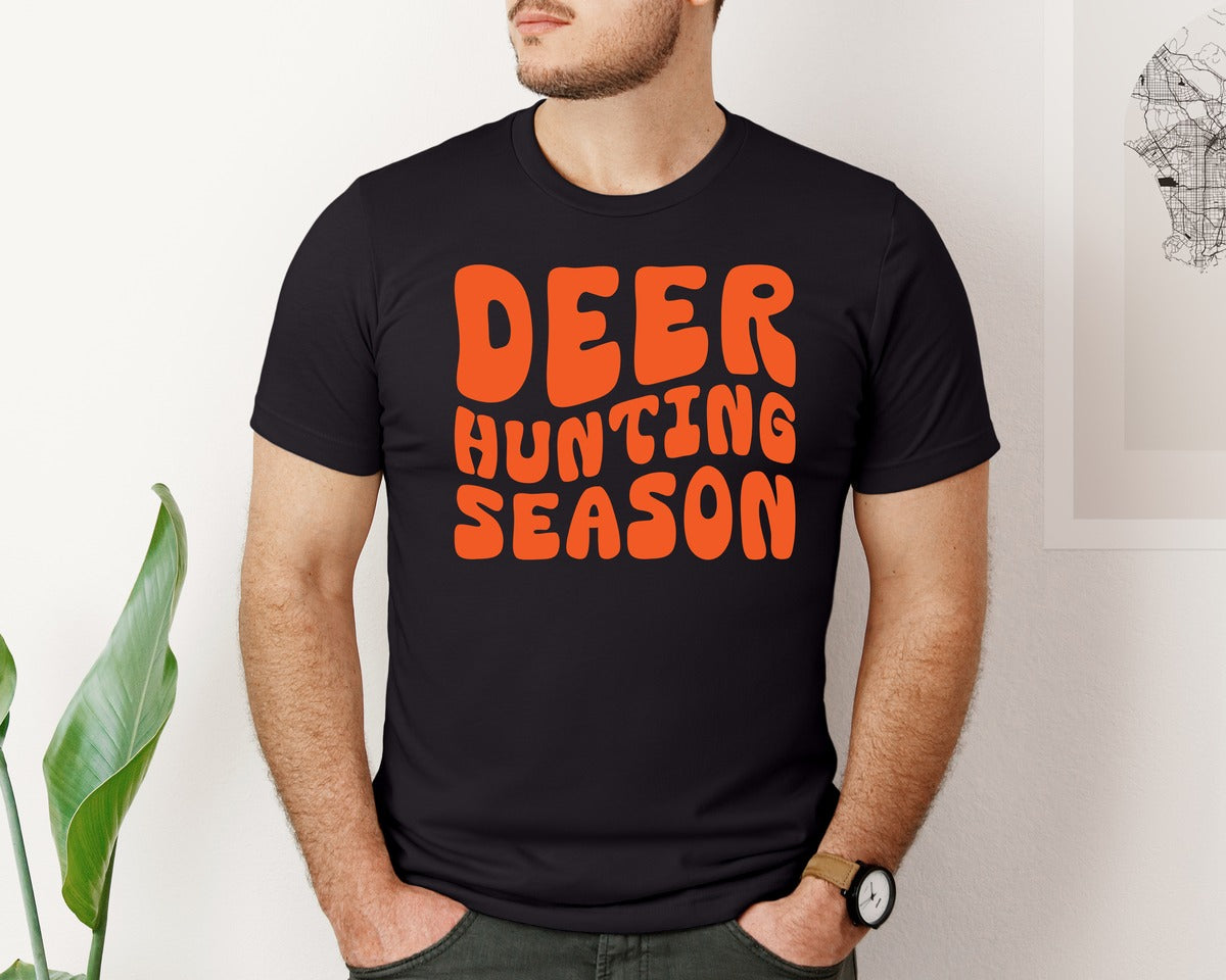 brand:Bella Canvas|color:Black|Retro Deer Hunting Season Design 2 Graphic T-Shirt