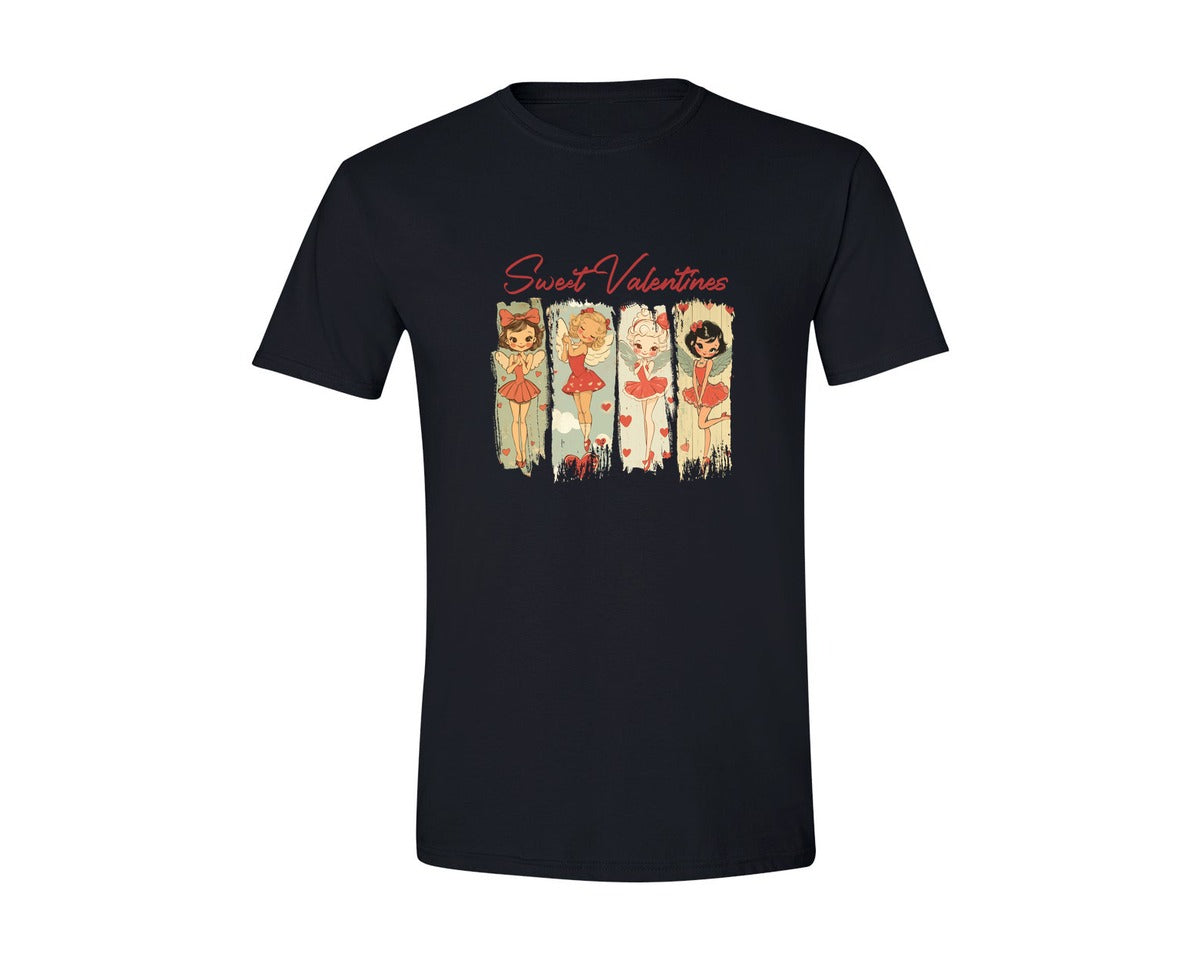 brand:Generic|color:Black|Retro Valentine Vintage Cupid Graphic T-Shirt