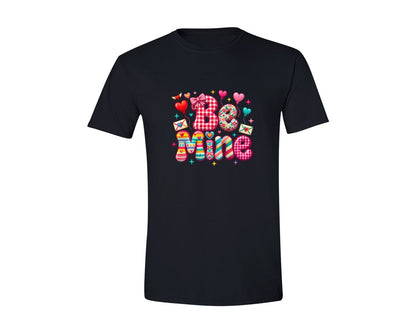 brand:Generic|color:Black|Patchwork Be Mine Valentines Day 7 Graphic T-Shirt