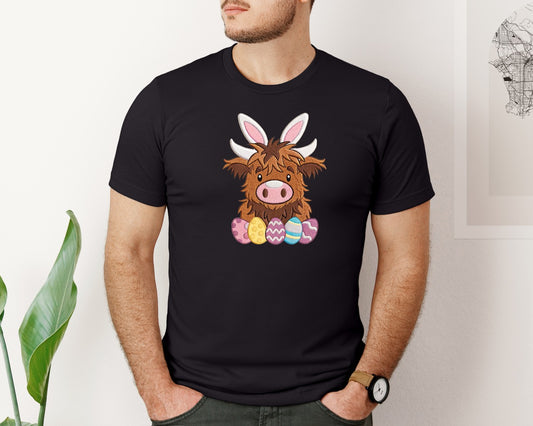 Cute Easter Highland Cow Easter Graphic T-Shirt