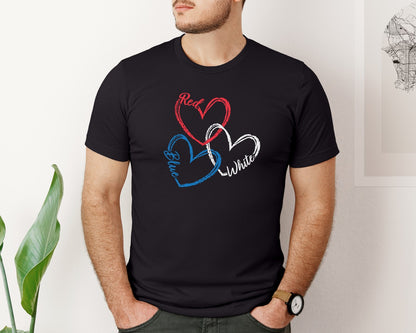 brand:Bella Canvas|color:Black|4Th Of July Heart Svgred White Blue Graphic T-Shirt