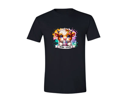 brand:Generic|color:Black|Highland Cow Bubble Tea Boba Lover Graphic T-Shirt