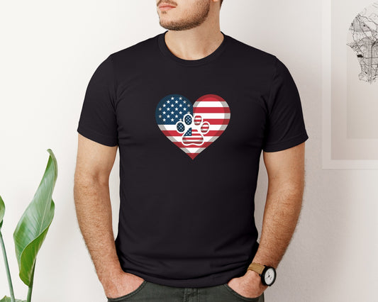Patriotic Heart Paw Print Usa Flag Graphic T-Shirt