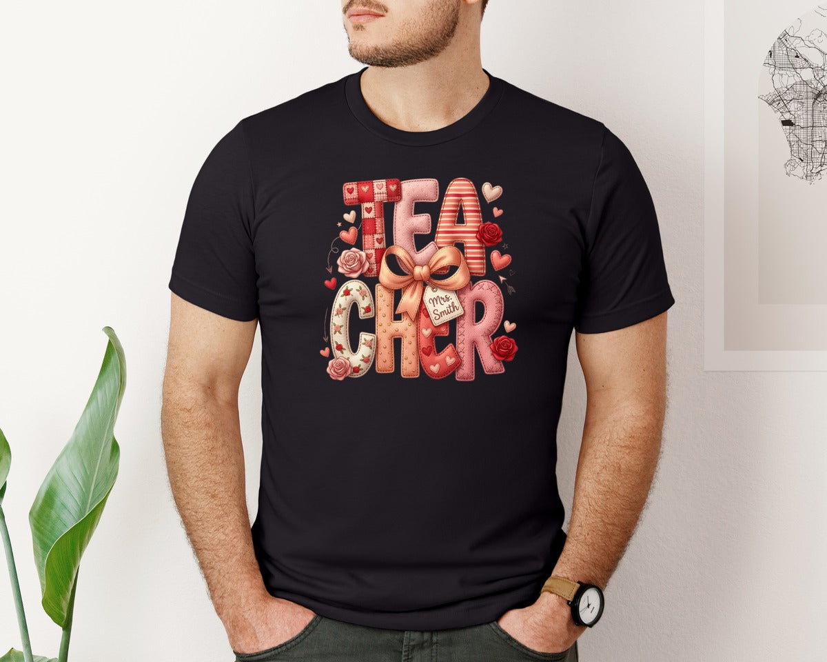 brand:Bella Canvas|color:Black|Teacher Love 2 Graphic T-Shirt