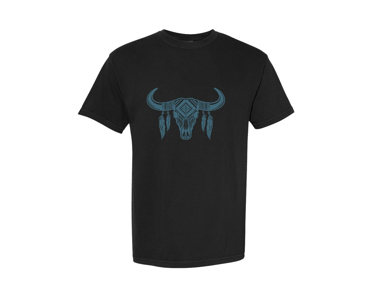 brand:Comfort Colors|color:Black|Aztec Boho Western Bull Skull Longhorn 3 Graphic T-Shirt