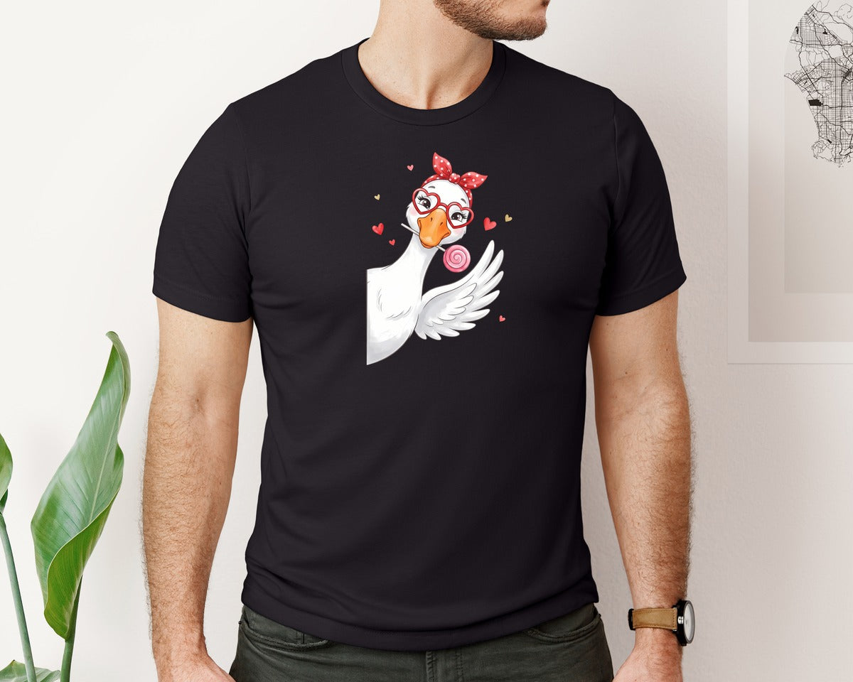 brand:Bella Canvas|color:Black|Cute Goose Valentines Day Graphic T-Shirt
