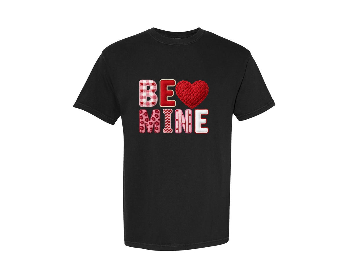 brand:Comfort Colors|color:Black|Be Mine Latch Hook Yarn Crochet Graphic T-Shirt